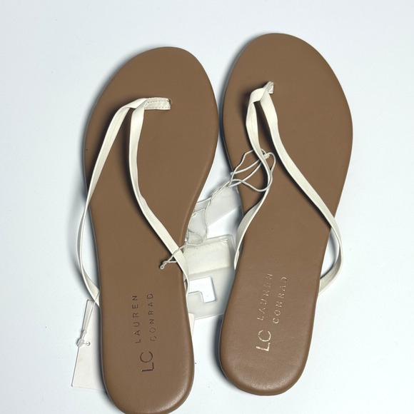 LC Lauren Conrad Honeywhite Womens Sandals White Cognac Flip Flops Size 8 NEW - Picture 6 of 6